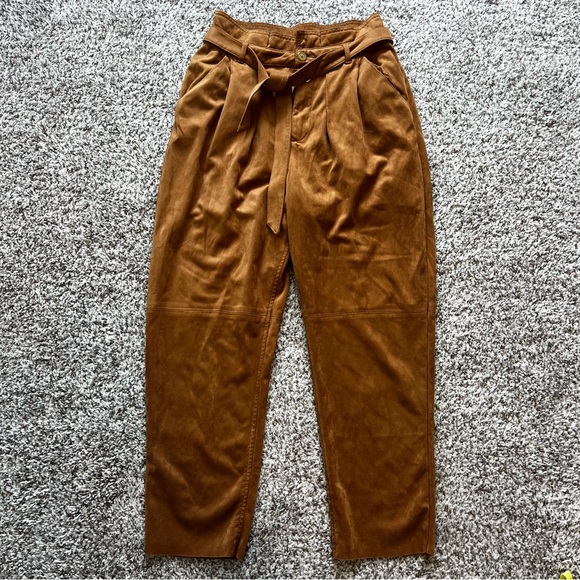 Free People Nightfall Brown High-Waisted Vegan Suede Pants with Tie Waist Sz 4 - Picture 4 of 14